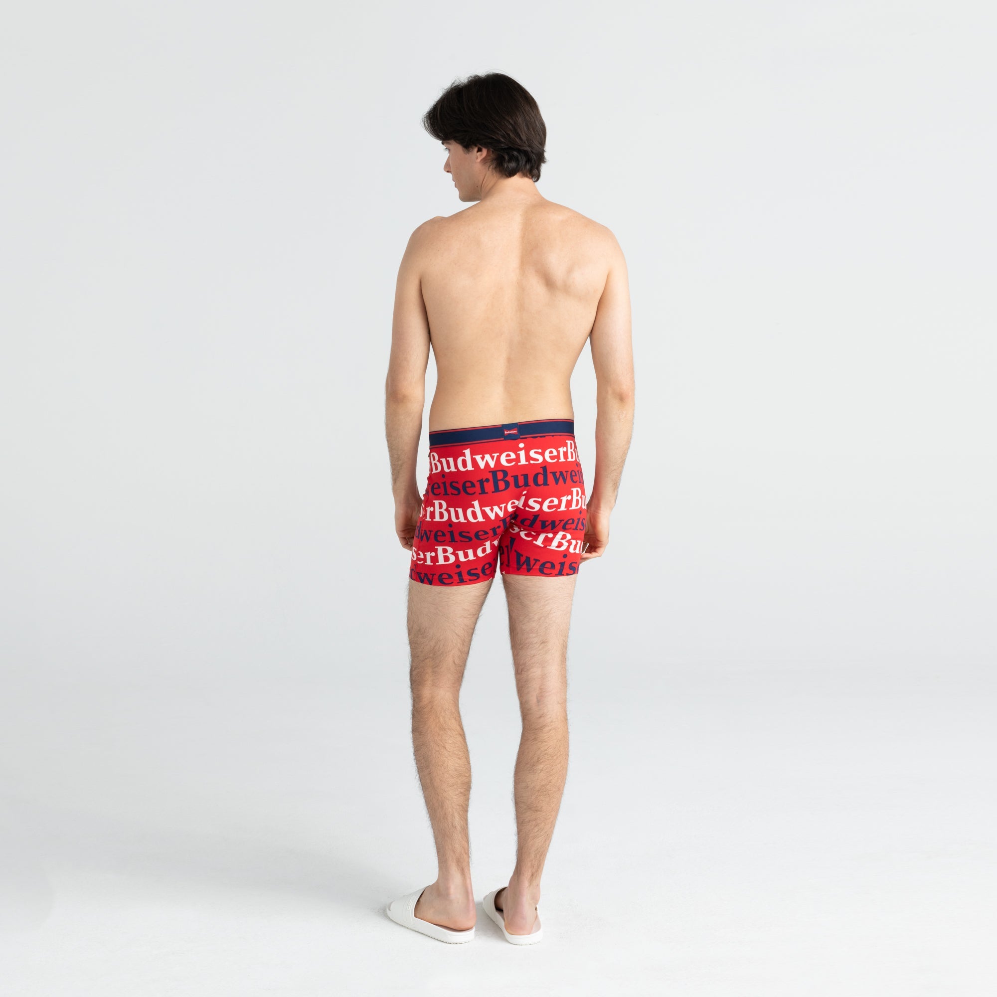 Back - Model wearing Daytripper Boxer Brief Fly in Re-Run- Red