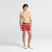 Front - Model wearing Daytripper Boxer Brief Fly in Re-Run- Red