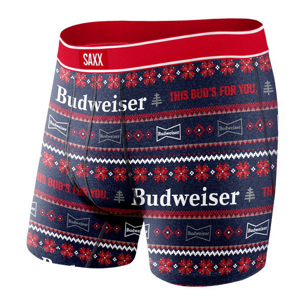 Front of Daytripper Boxer Brief Fly in Navy Holiday Cheer