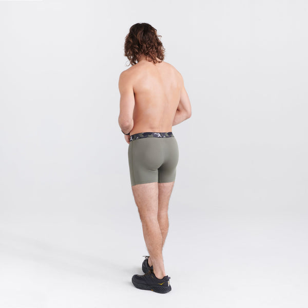 Back - Model wearing Sport Mesh Boxer Brief Fly in Dusty Olive/Camo Waistband