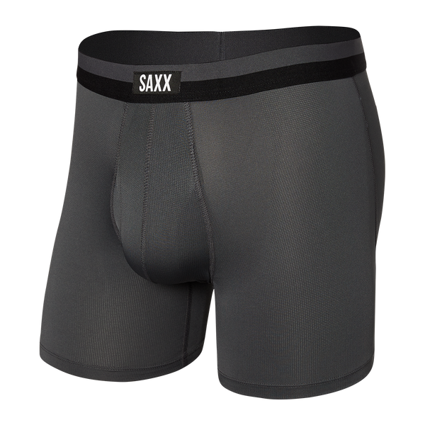 Front of Sport Mesh Boxer Brief Fly in Grey Heather