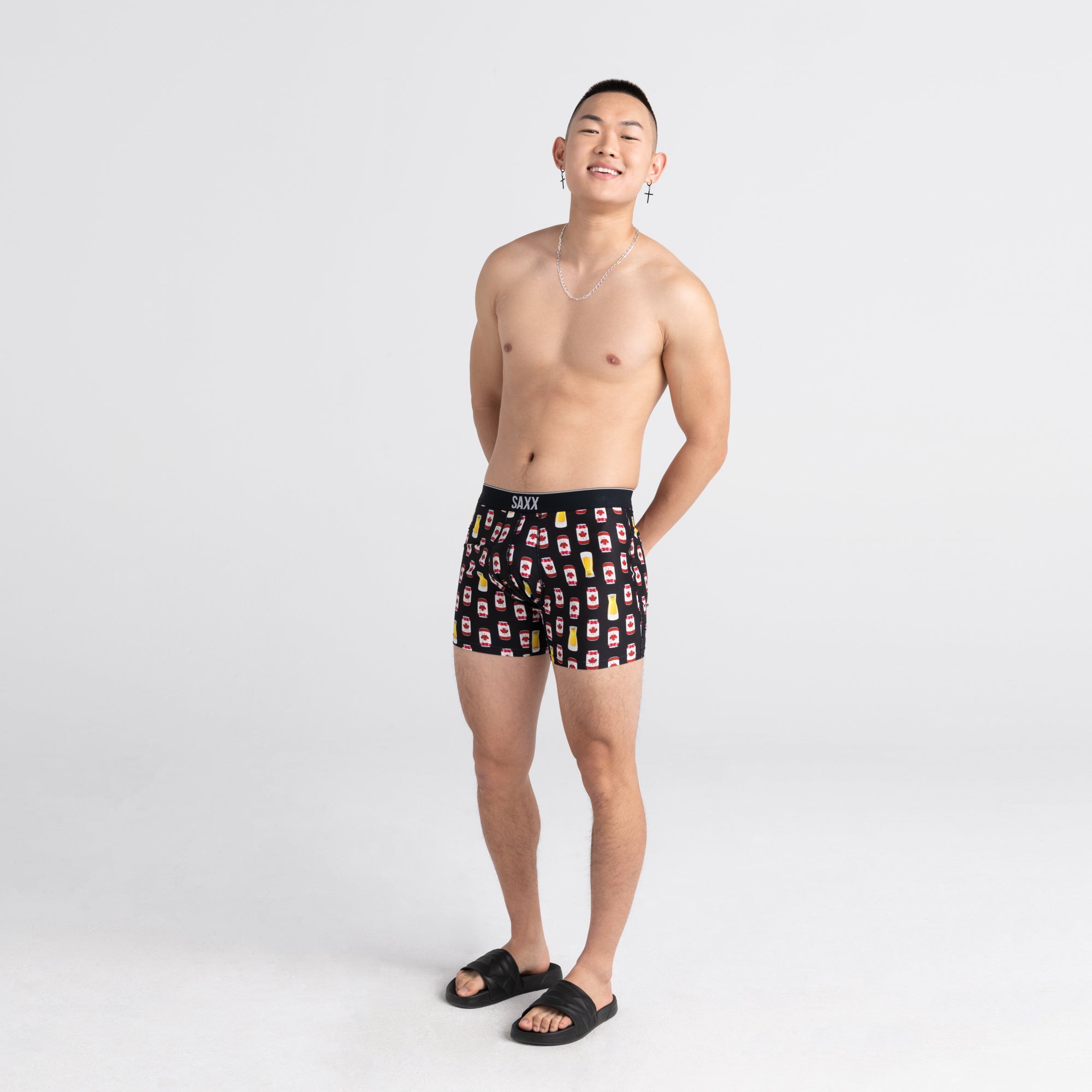 Front - Model wearing Volt Boxer Brief in Canadian Lager