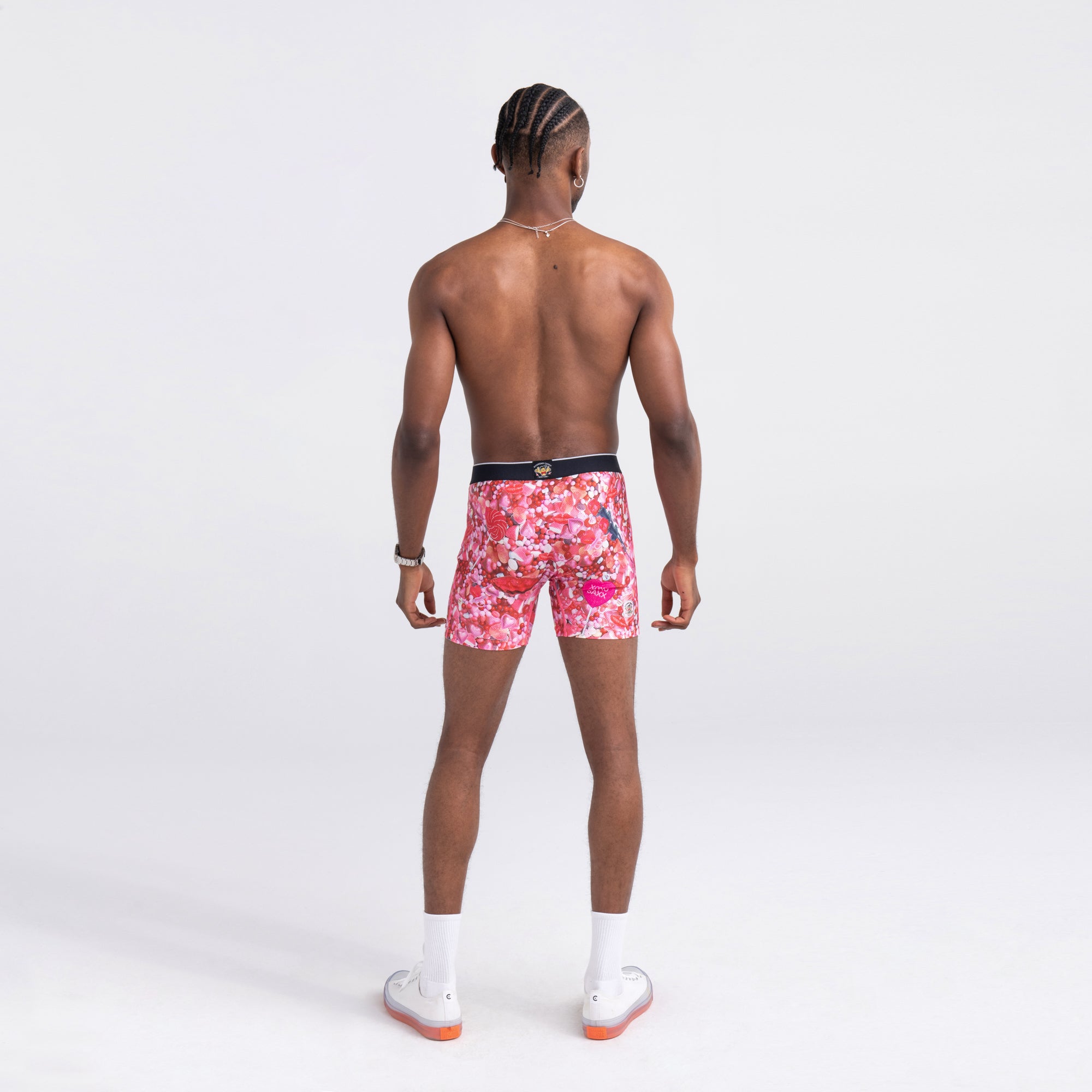 Back - Model wearing Volt Breathable Mesh Boxer Brief in Economy Candy Sweets