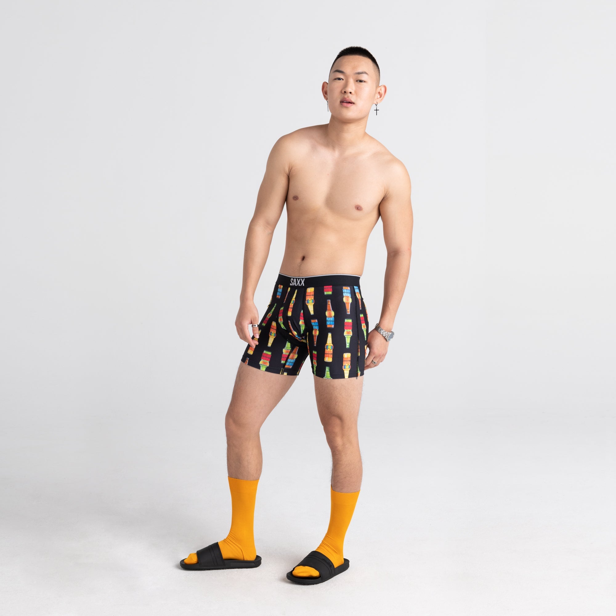 Front - Model wearing Volt Boxer Brief in Beer Goggles