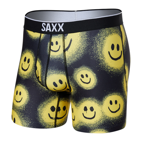 Front of Volt Breathable Mesh Boxer Brief in Painted Smile- Black