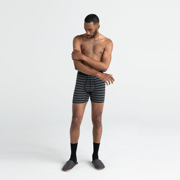 Front - Model wearing Ultra Boxer Brief Fly in Black Crew Stripe