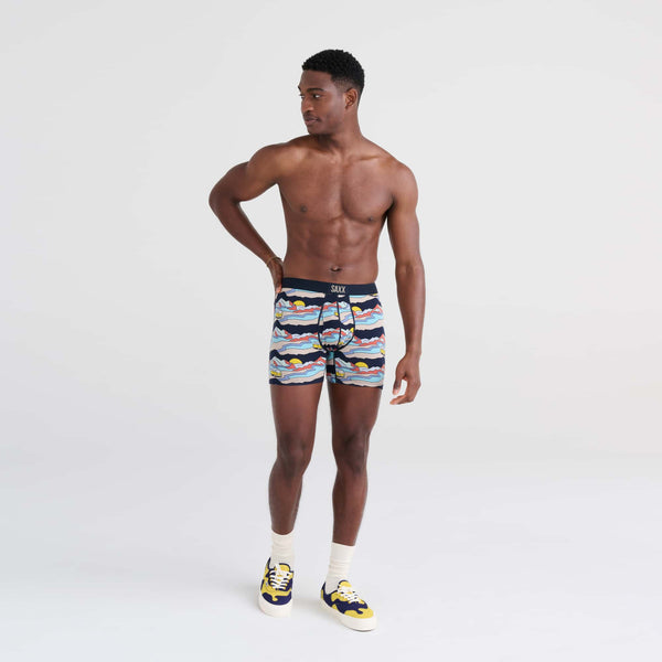 Front - Model wearing Ultra Boxer Brief in Cabin Fever- Multi