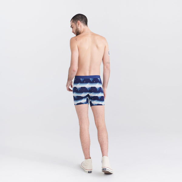 Back - Model wearing Ultra Super Soft Boxer Brief Fly in Go With The Floe- Navy