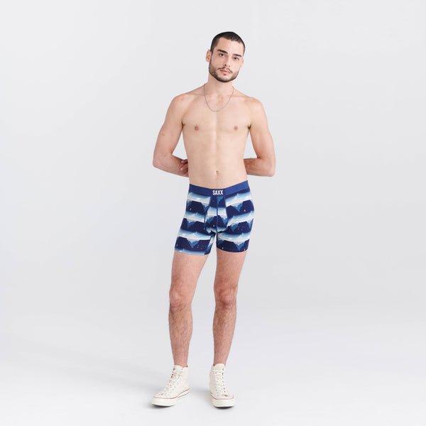 Front - Model wearing Ultra Super Soft Boxer Brief Fly in Go With The Floe- Navy
