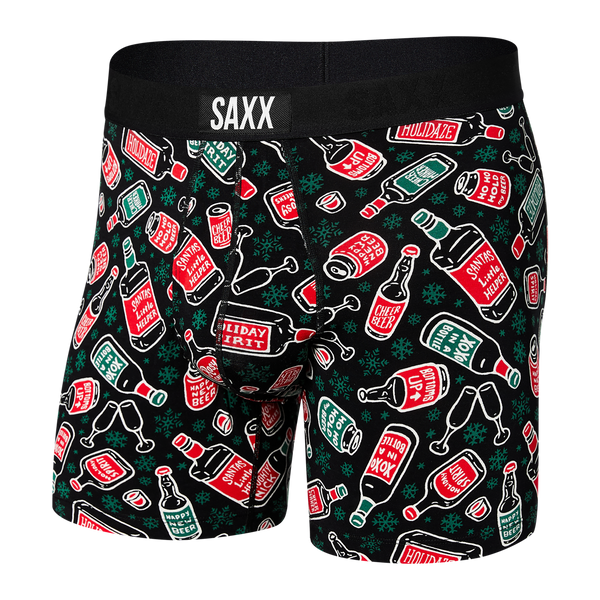 Front of Ultra Super Soft Boxer Brief in Holiday Spirits- Black