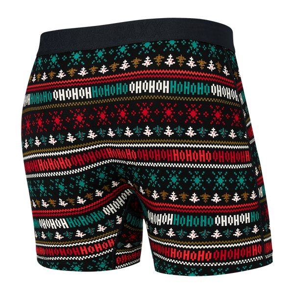 Back of Ultra Super Soft Boxer Brief Fly in Holiday Sweater- Black