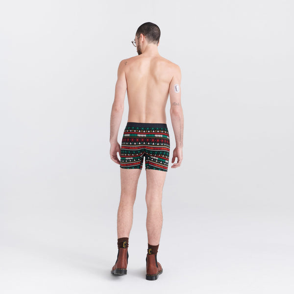 Back - Model wearing Ultra Super Soft Boxer Brief Fly in Holiday Sweater- Black