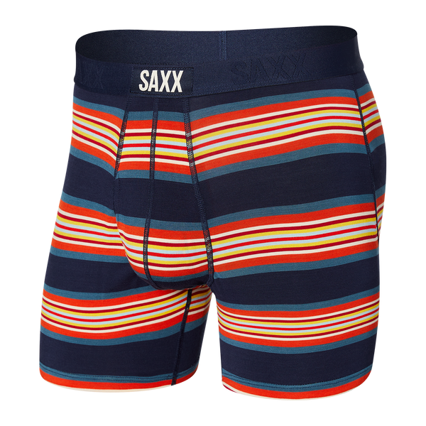Front of Ultra Boxer Brief Fly in Navy Banner Stripe