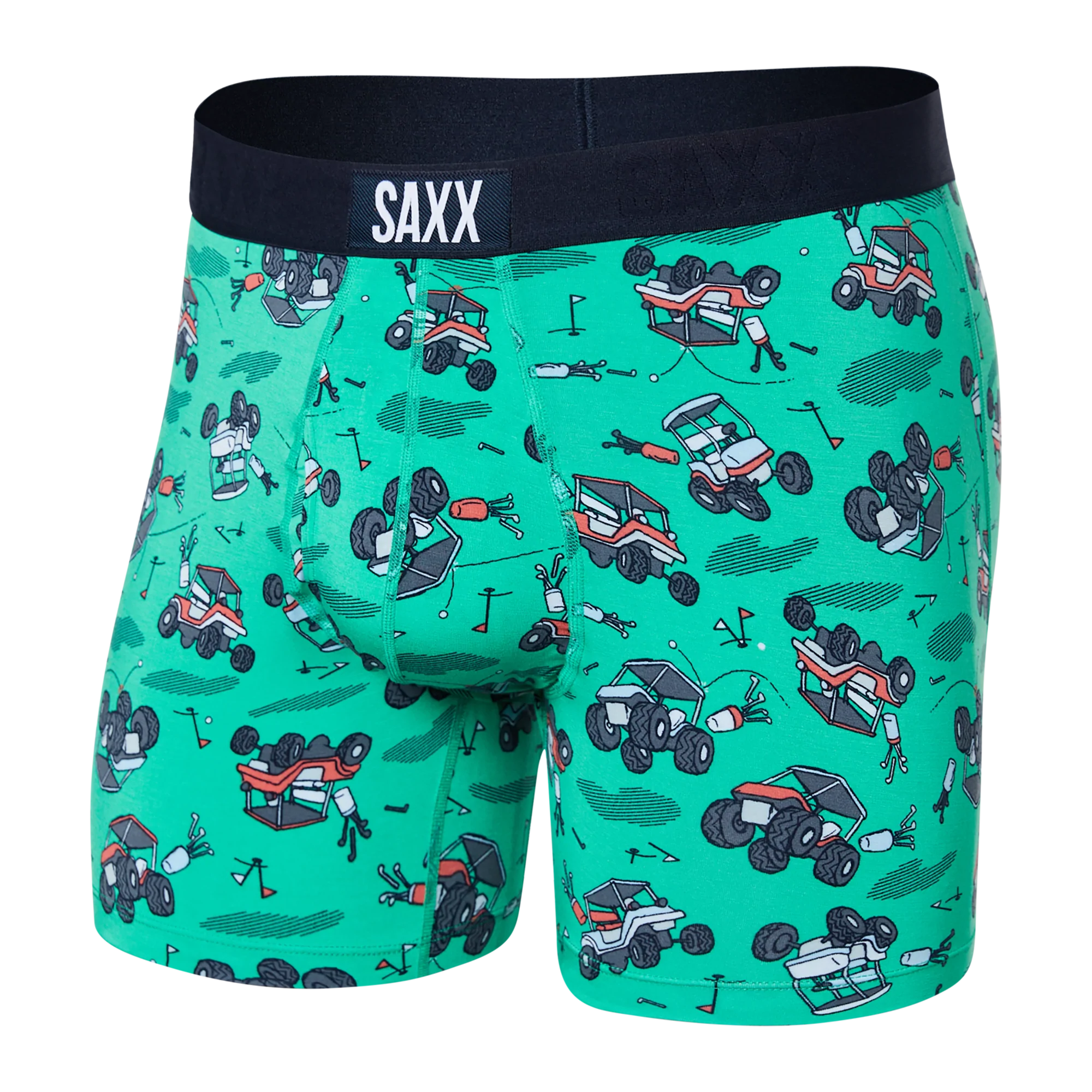 Front of Ultra Super Soft Boxer Brief Fly in Off Course Carts- Green