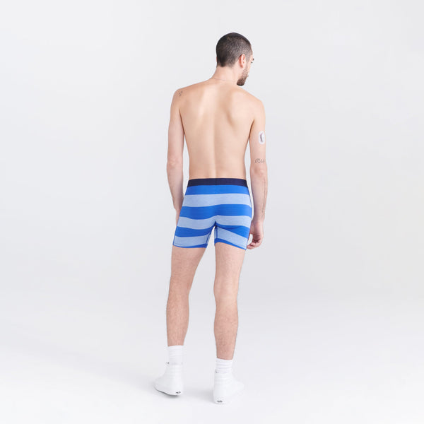 Back - Model wearing Ultra Super Soft Boxer Brief Fly in Ombre Rugby- Sport Blue