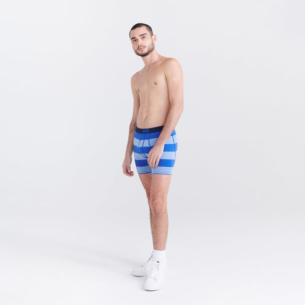 Front - Model wearing Ultra Super Soft Boxer Brief Fly in Ombre Rugby- Sport Blue