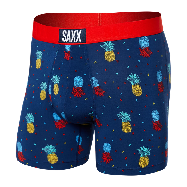 Front of Ultra Super Soft Boxer Brief Fly in Pineapple Flip- Navy