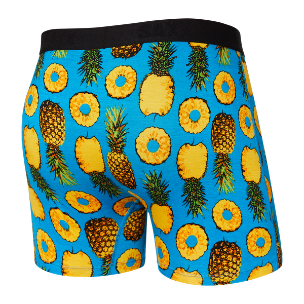 Back of Ultra Boxer Brief Fly in Polka Pineapple- Blue