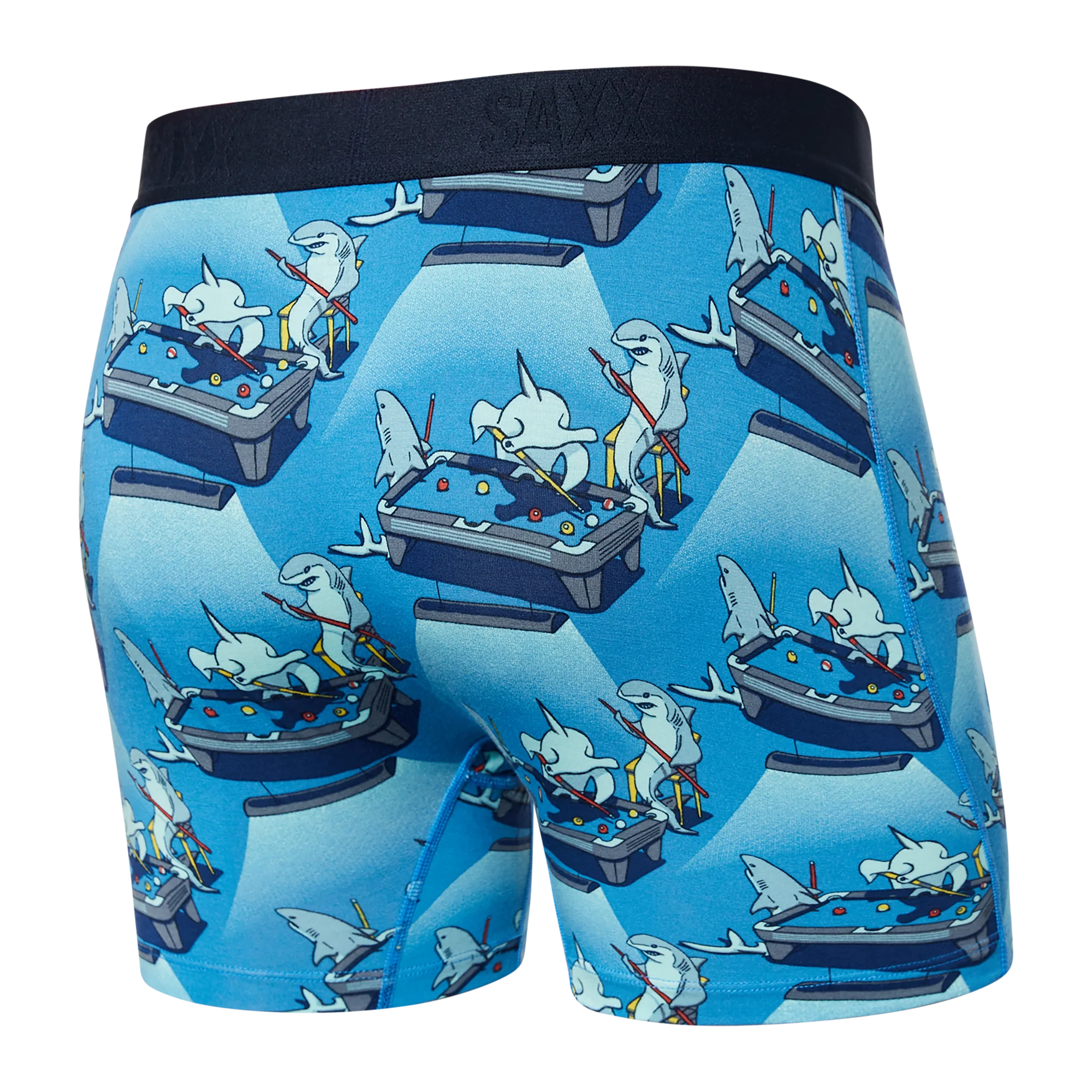Back of Ultra Super Soft Boxer Brief Fly in Pool Shark Pool- Blue