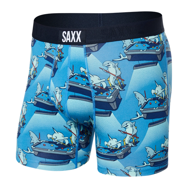 Front of Ultra Super Soft Boxer Brief Fly in Pool Shark Pool- Blue