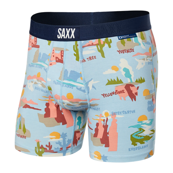 Front of Ultra Super Soft Boxer Brief Fly in Park Tour Guide- Blue