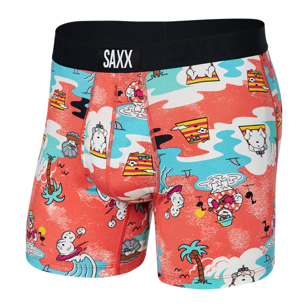 Front of Ultra Super Soft Boxer Brief Fly in Snow Days- Hot Coral