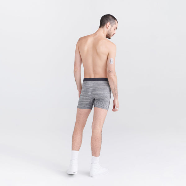 Back - Model wearing Ultra Super Soft Boxer Brief Fly in Spacedye Heather- Grey