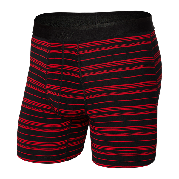 Front of Platinum Boxer Brief Fly in Black/Red Tidal Stripe