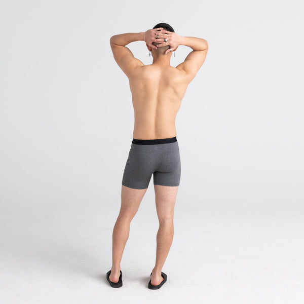 Back - Model wearing Platinum Boxer Brief Fly in Dk Charcoal Heather
