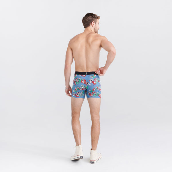 Back - Model wearing Droptemp Cooling Cotton Boxer Brief Fly in Beer Can Choir- Slate