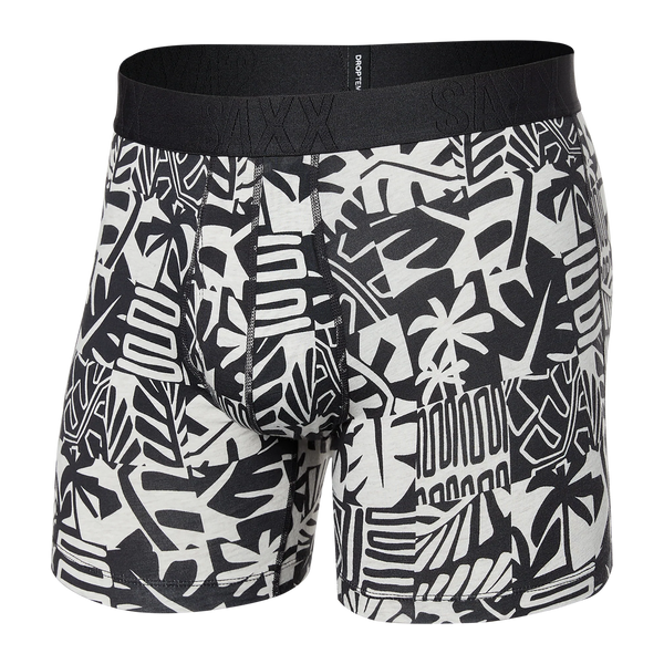 Front of Droptemp Cooling Cotton Boxer Brief Fly in Beach Tiles- Black