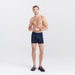 Front - Model wearing Droptemp Cooling Cotton Boxer Brief Fly 2-Pack in Dark Ink/Black