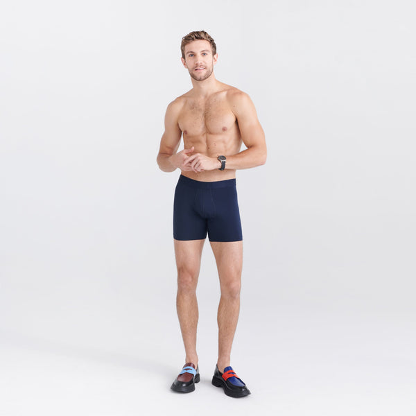 Front - Model wearing Droptemp Cooling Cotton Boxer Brief Fly in Dark Ink
