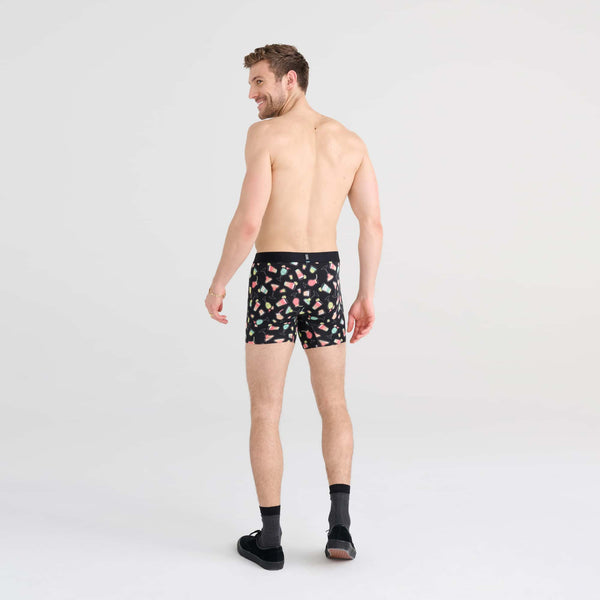 Back - Model wearing DropTemp Cooling Cotton Boxer Brief in Happy Hour- Black