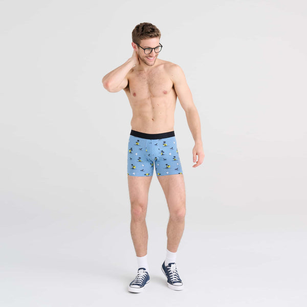 Front - Model wearing DropTemp Cooling Cotton Boxer Brief in Offshore Breeze- Blue