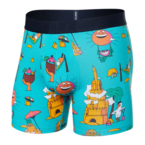 Front of Droptemp Cooling Cotton Boxer Brief Fly in Sand Blast- Teal