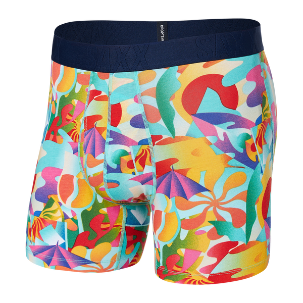 Front of Droptemp Cooling Cotton Boxer Brief Fly in Slushie Tropics- Multi