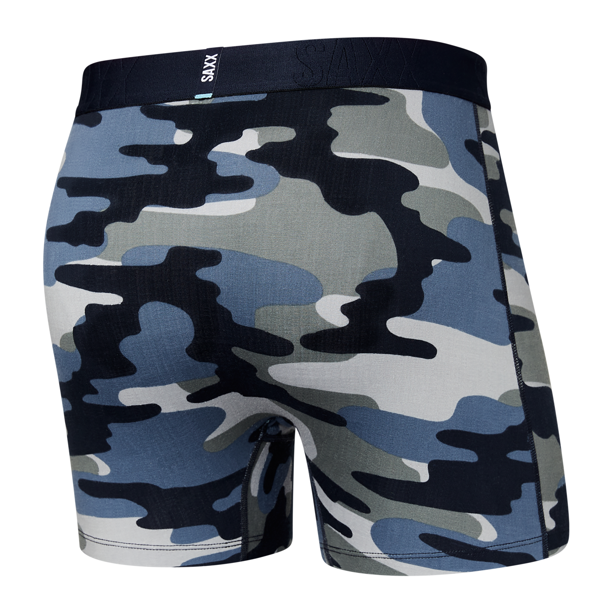 Back of DropTemp Cooling Cotton Boxer Brief in Tidal Camo- Blue