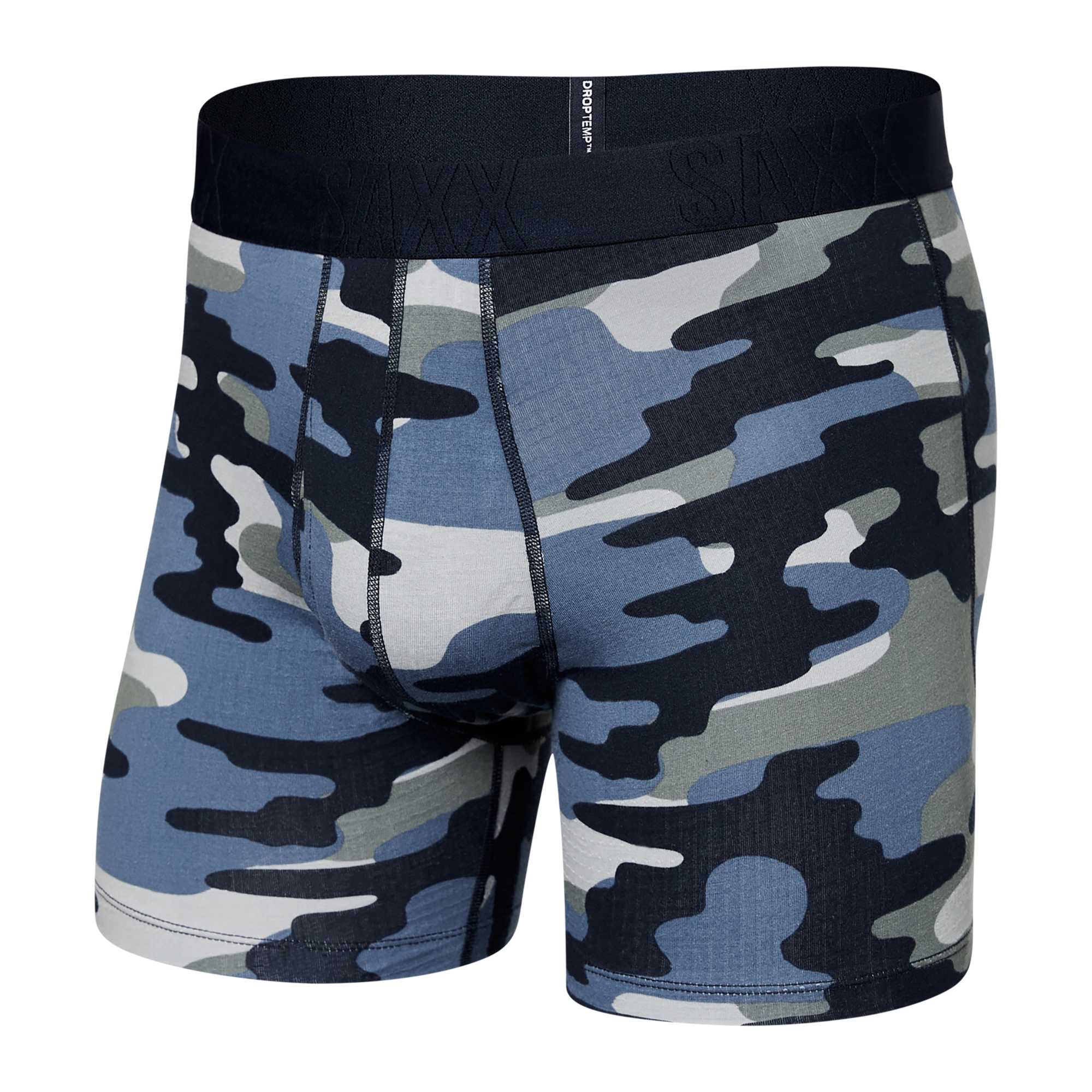 Front of DropTemp Cooling Cotton Boxer Brief in Tidal Camo- Blue