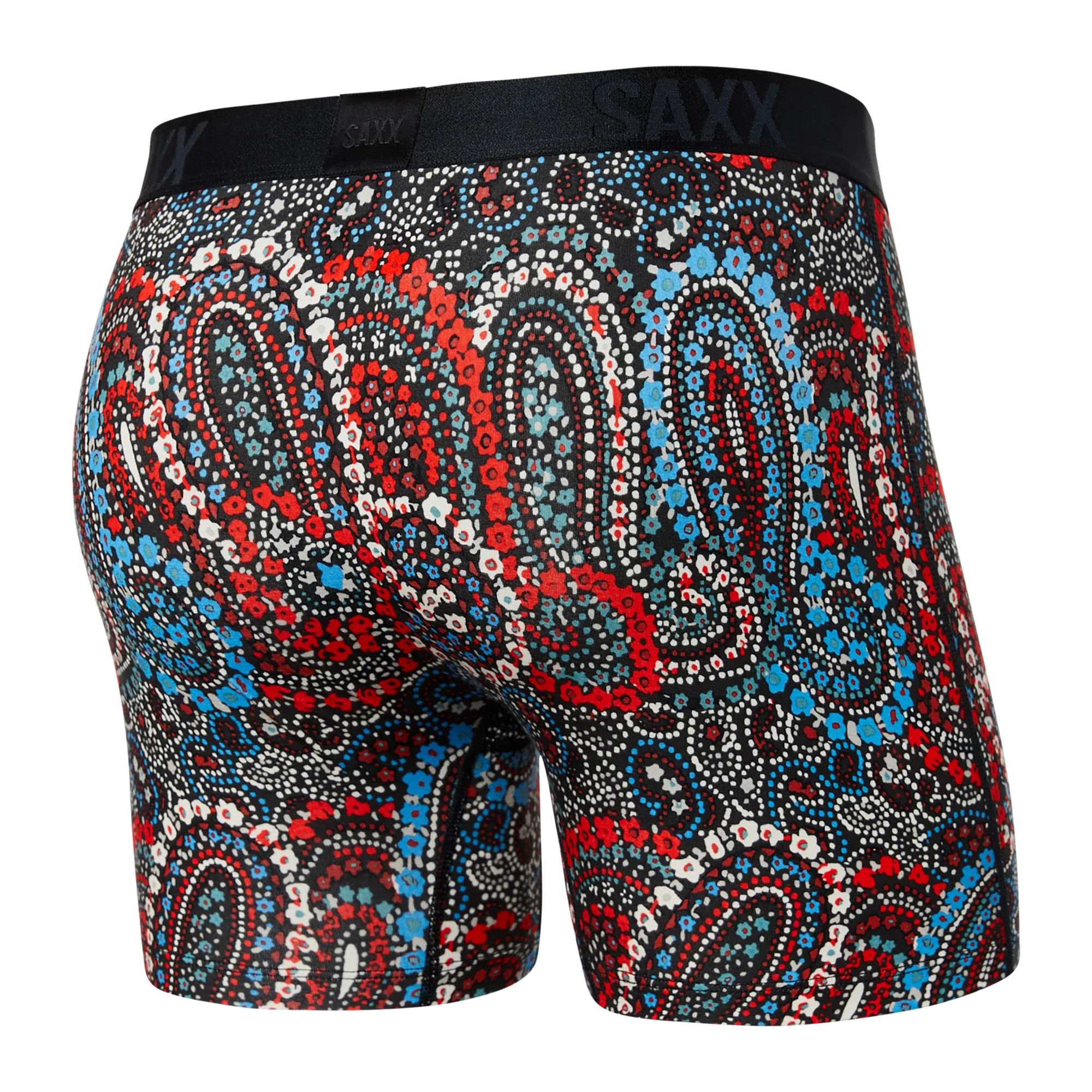 Back of 22nd Century Silk Boxer Brief Fly in Painted Paisley- Multi