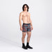 Front - Model wearing 22nd Century Silk Boxer Brief Fly in Painted Paisley- Multi