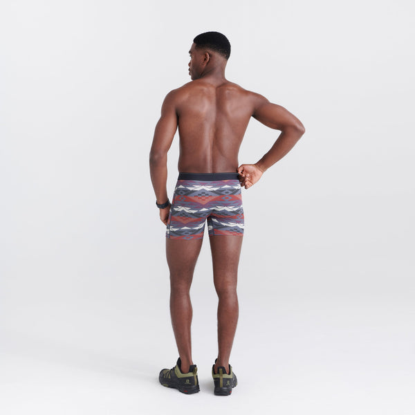 Back - Model wearing Quest Quick Dry Mesh Boxer Brief Fly in Asher Geo- Deep Navy