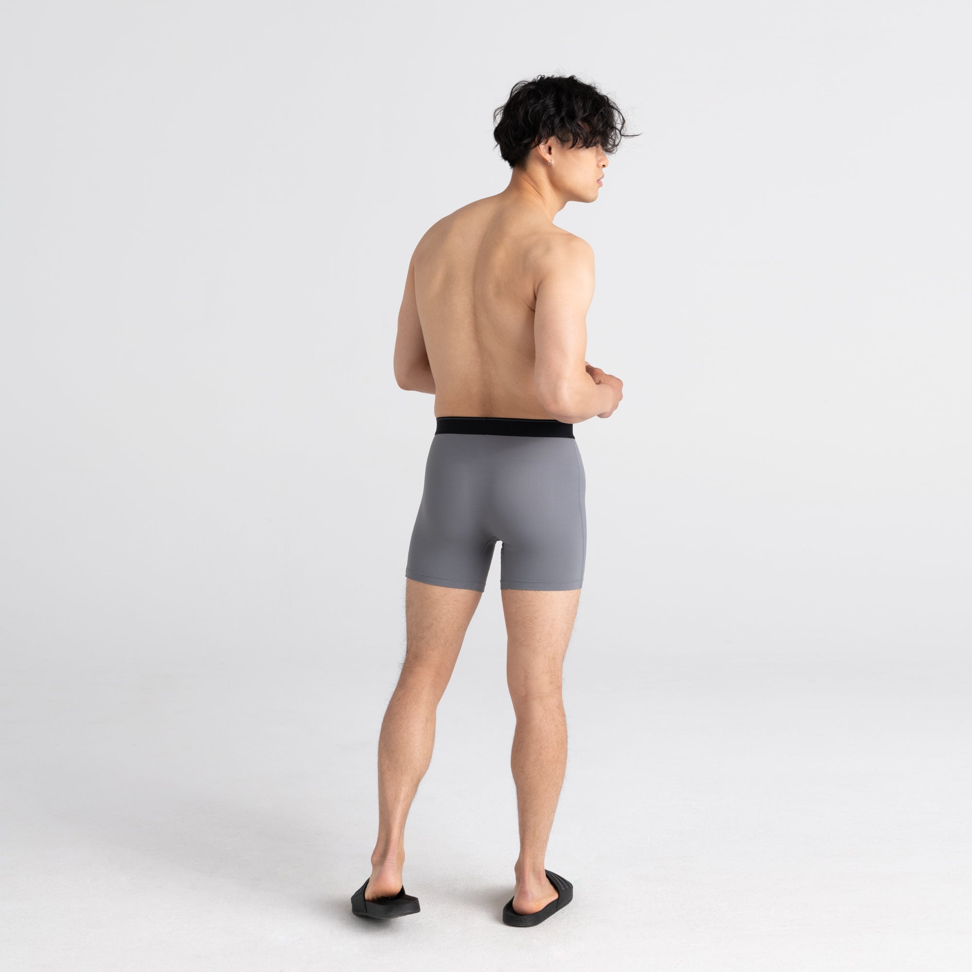 Back - Model wearing Quest Boxer Brief Fly 2 Pack in Black/Dk Charcoal II