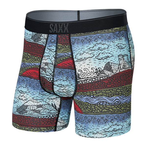 Front of Quest Quick Dry Mesh Boxer Brief Fly in Elements- Multi