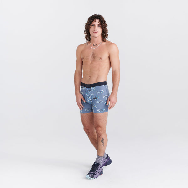 Front - Model wearing Quest Quick Dry Mesh Boxer Brief Fly in Scaled Up- Twilight