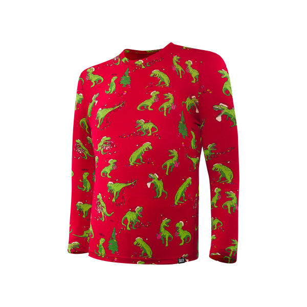 Front of Undercover Kids Long Sleeve Crew in Red Fa Rawr Rawr