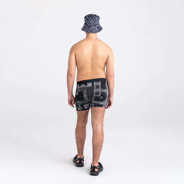 Back - Model wearing Vibe Boxer Brief in Black/City Blue Heather