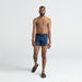 Front - Model wearing Vibe Boxer Brief in Blue Flannel Check