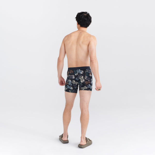 Back - Model wearing Vibe Super Soft Boxer Brief in Friday Night Camo- Black