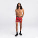 Front - Model wearing Vibe Super Soft Boxer Brief in Fired Up- Red